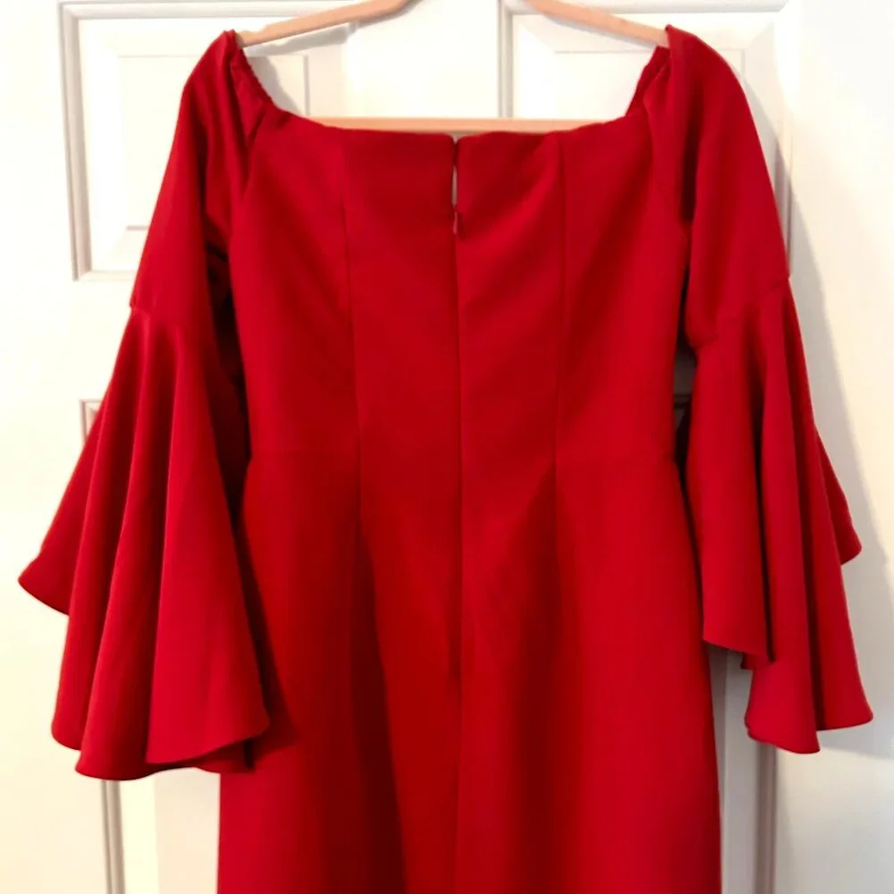 NWT Boston Proper Off the Shoulder French Kiss Red Sheath Dress Flutter Sleeves - Picture 2 of 3